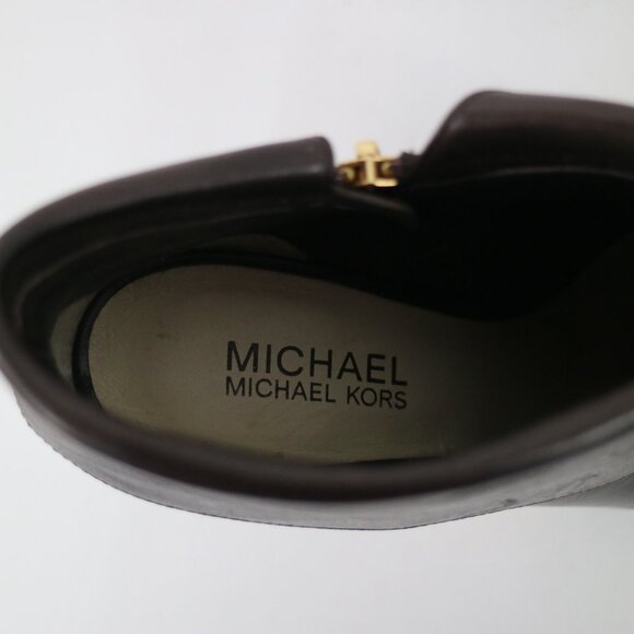 Michael Kors Brown Leather Foldover Kendra Open Peep Toe Stiletto Booties - Picture 9 of 9